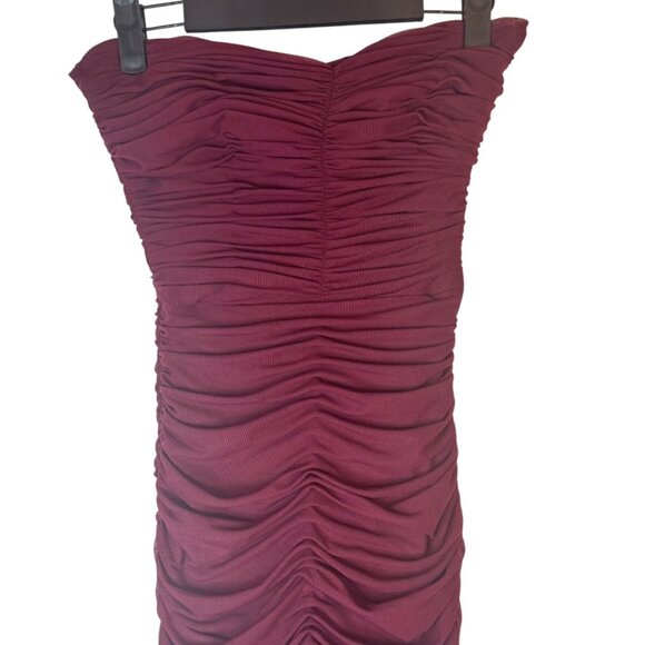 NWT Dress The Population Small Ruched Burgundy Strapless Midi Dress - Picture 2 of 14